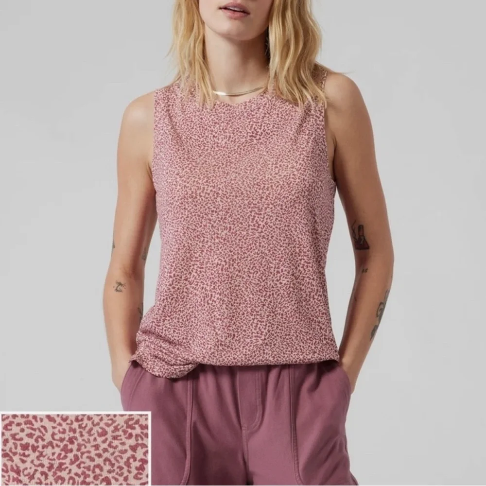 Athleta Breezy Cheetah Print Loose Fit Tank Top - Picture 2 of 7